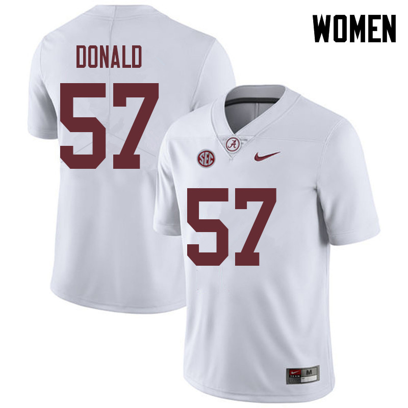 Alabama Crimson Tide Women's Joe Donald #57 White NCAA Nike Authentic Stitched 2018 College Football Jersey XV16S01EM